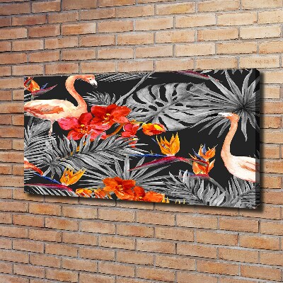 Schilderij op canvas Flamingo's en bloemen