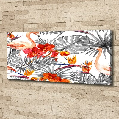 Foto canvas Flamingo's en bloemen