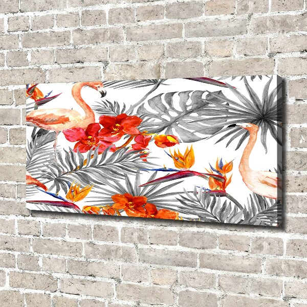 Foto canvas Flamingo's en bloemen