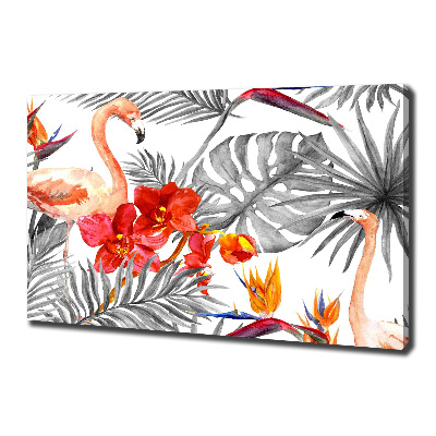 Foto canvas Flamingo's en bloemen
