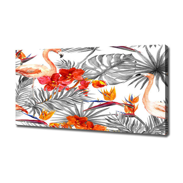 Foto canvas Flamingo's en bloemen