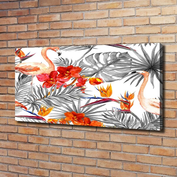 Foto canvas Flamingo's en bloemen