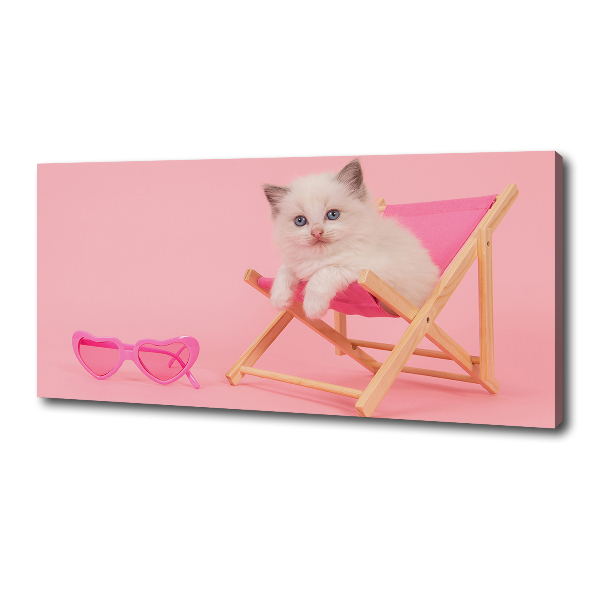 Foto canvas Kat op een ligstoel