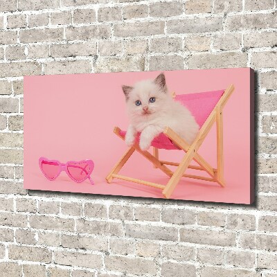 Foto canvas Kat op een ligstoel
