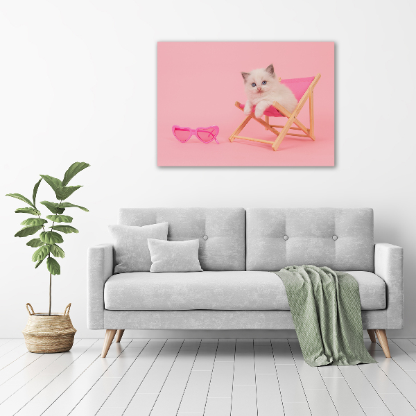 Foto canvas Kat op een ligstoel