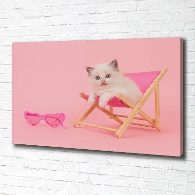 Foto canvas Kat op een ligstoel