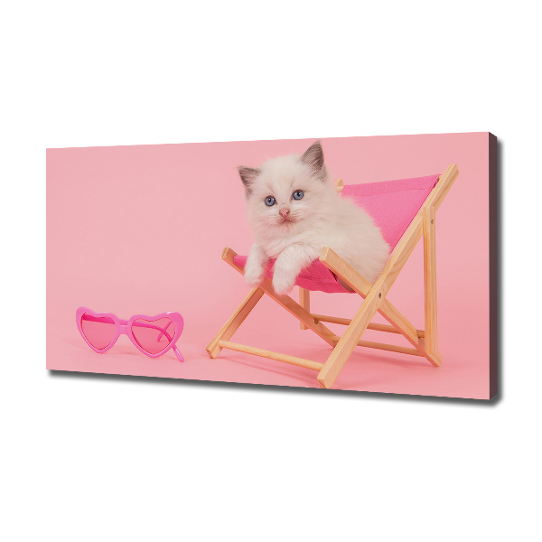 Foto canvas Kat op een ligstoel