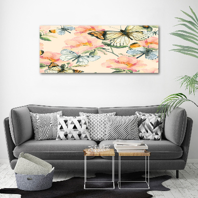 Canvas schilderij Vlinders en bloemen