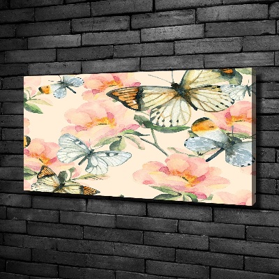 Canvas schilderij Vlinders en bloemen