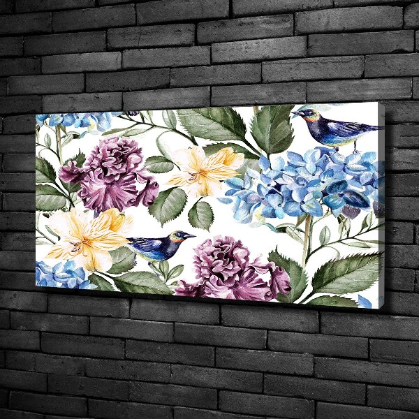 Schilderij op canvas Bloemen en vogels