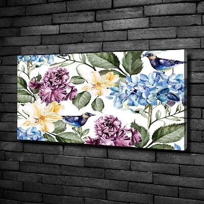 Schilderij op canvas Bloemen en vogels