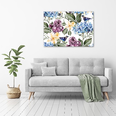 Schilderij op canvas Bloemen en vogels