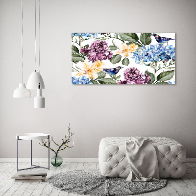 Schilderij op canvas Bloemen en vogels