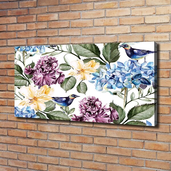 Schilderij op canvas Bloemen en vogels