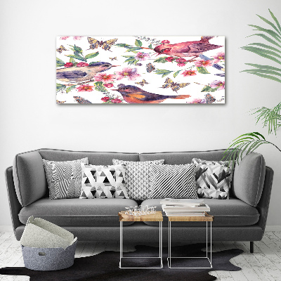 Canvas foto Vogels, vlinders, kersen