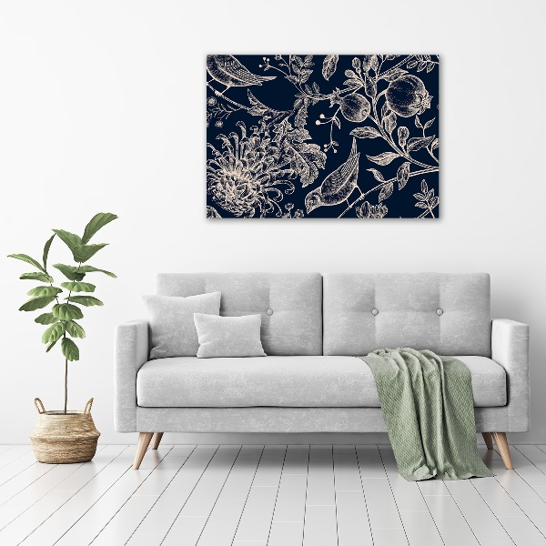 Canvas foto Bloemen en vogels
