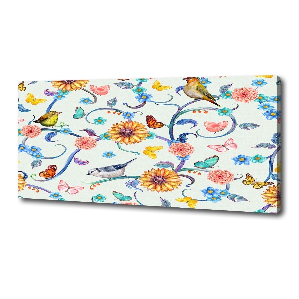 Canvas schilderij Bloemen en vogels