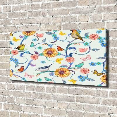 Canvas schilderij Bloemen en vogels