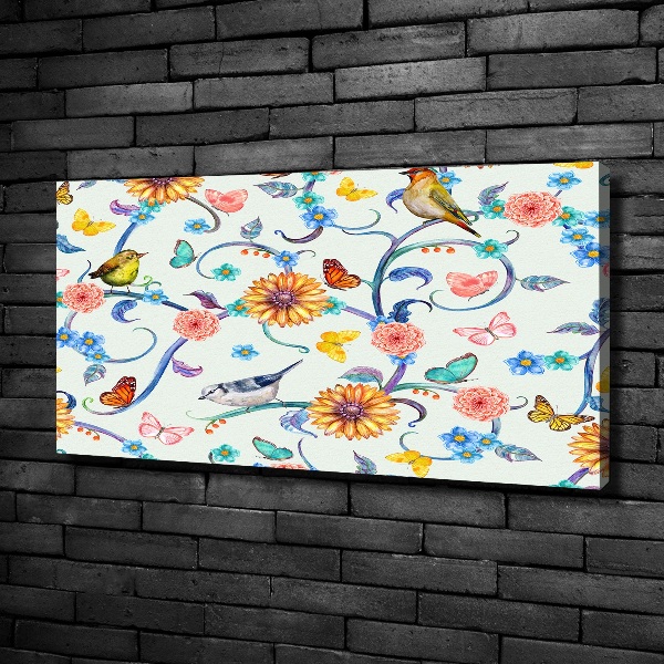 Canvas schilderij Bloemen en vogels