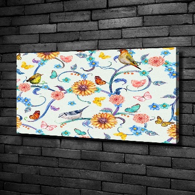 Canvas schilderij Bloemen en vogels