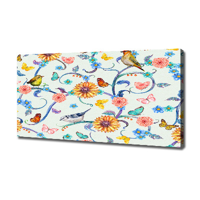 Canvas schilderij Bloemen en vogels
