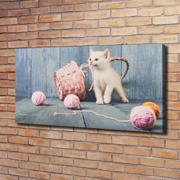 Canvas schilderij Witte kat en strengen
