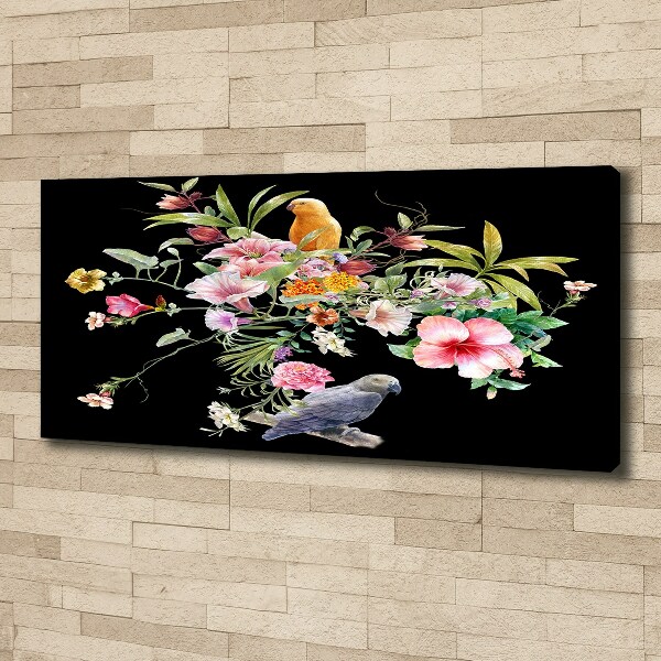 Canvas foto Bloemen en vogels