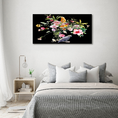 Canvas foto Bloemen en vogels