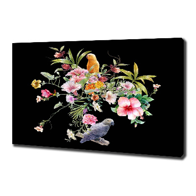 Canvas foto Bloemen en vogels
