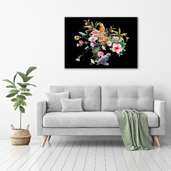 Canvas foto Bloemen en vogels