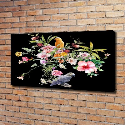Canvas foto Bloemen en vogels