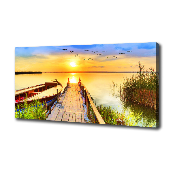 Canvas foto Boot en steiger