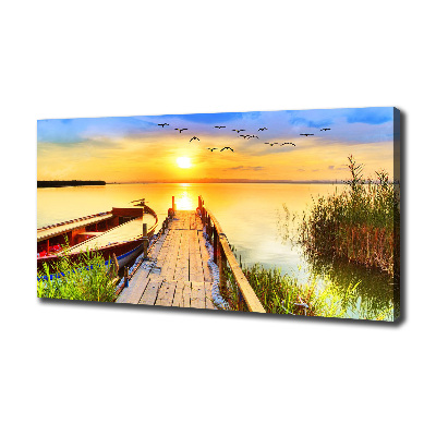 Canvas foto Boot en steiger