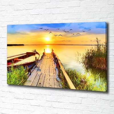 Canvas foto Boot en steiger