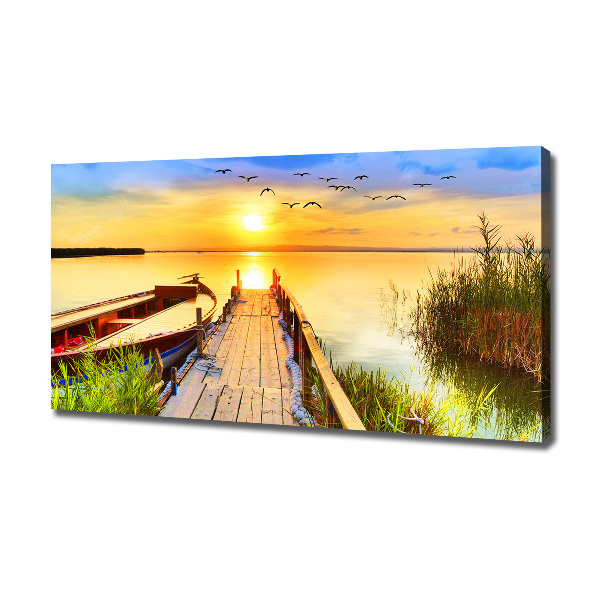 Canvas foto Boot en steiger
