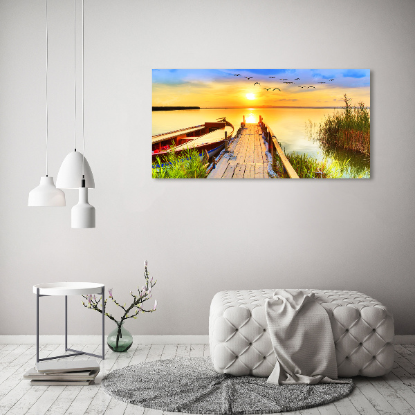 Canvas foto Boot en steiger