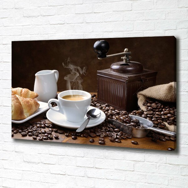 Canvas schilderij Croissants en koffie