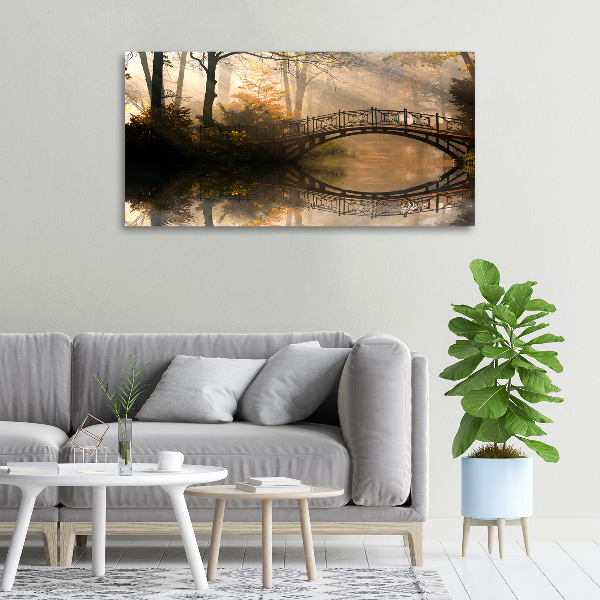 Canvas schilderij Oude brug in de herfst