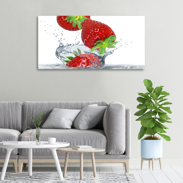 Foto canvas Aardbeien en water