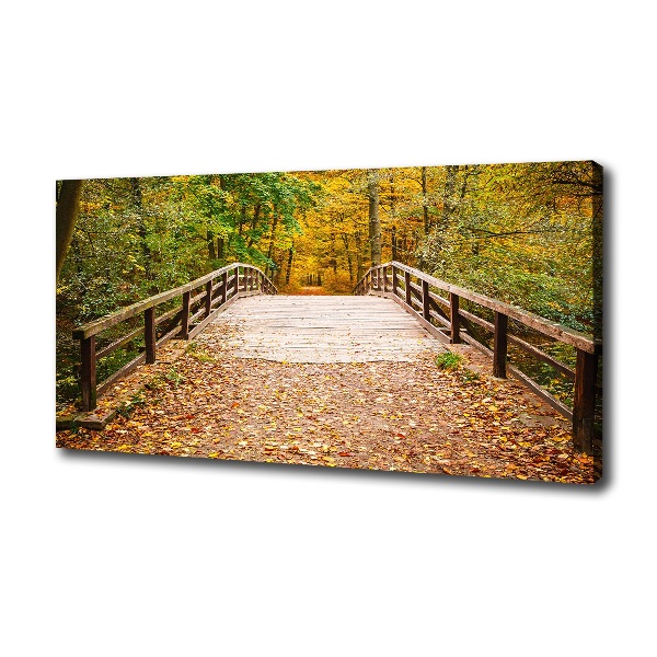 Foto canvas Brug in het herfstbos