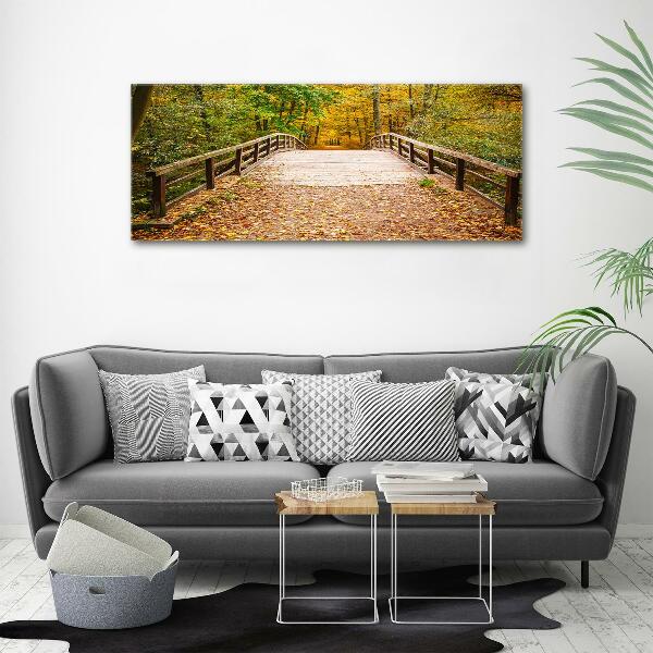 Foto canvas Brug in het herfstbos