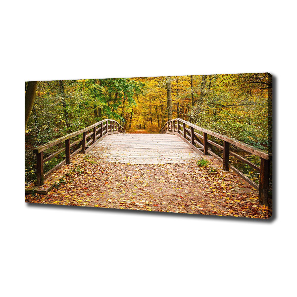 Foto canvas Brug in het herfstbos