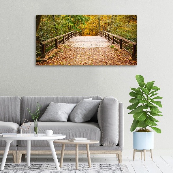 Foto canvas Brug in het herfstbos