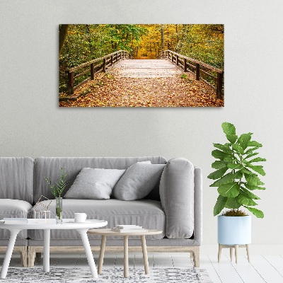 Foto canvas Brug in het herfstbos