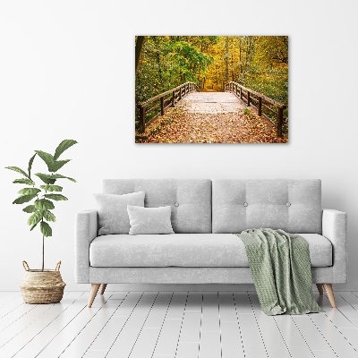 Foto canvas Brug in het herfstbos