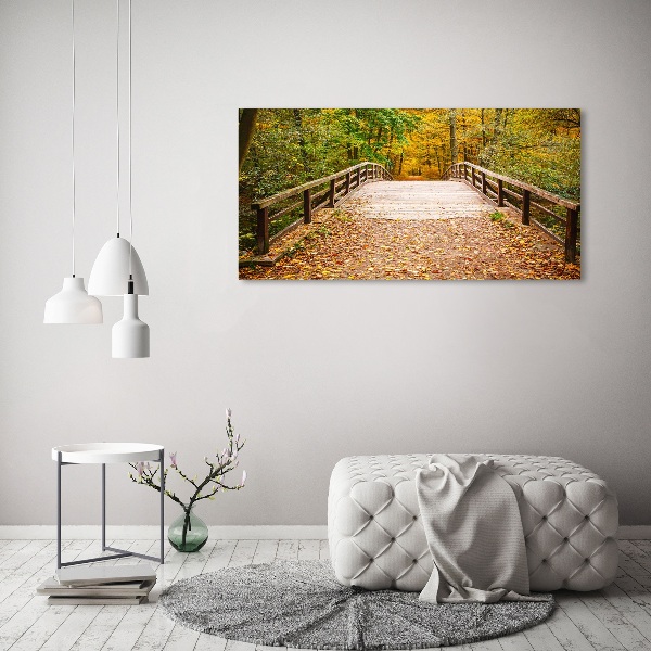 Foto canvas Brug in het herfstbos