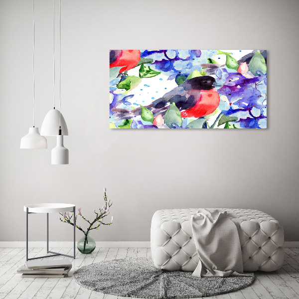 Canvas foto Vogel en bloemen