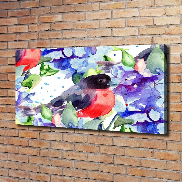 Canvas foto Vogel en bloemen