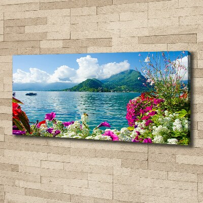 Foto op canvas Bloemen bij het meer
