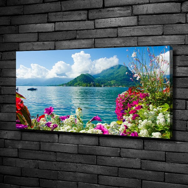 Foto op canvas Bloemen bij het meer